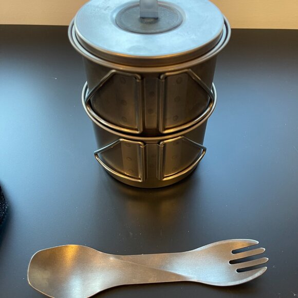Snow Peak lightweight Titanium back-packing three peice cook set Ti-Mini Solo Co - Picture 6 of 6